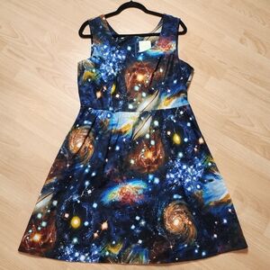ModCloth Galaxy Universe Outer Space Stars Celestial Sleeveless Dress Pockets XL
